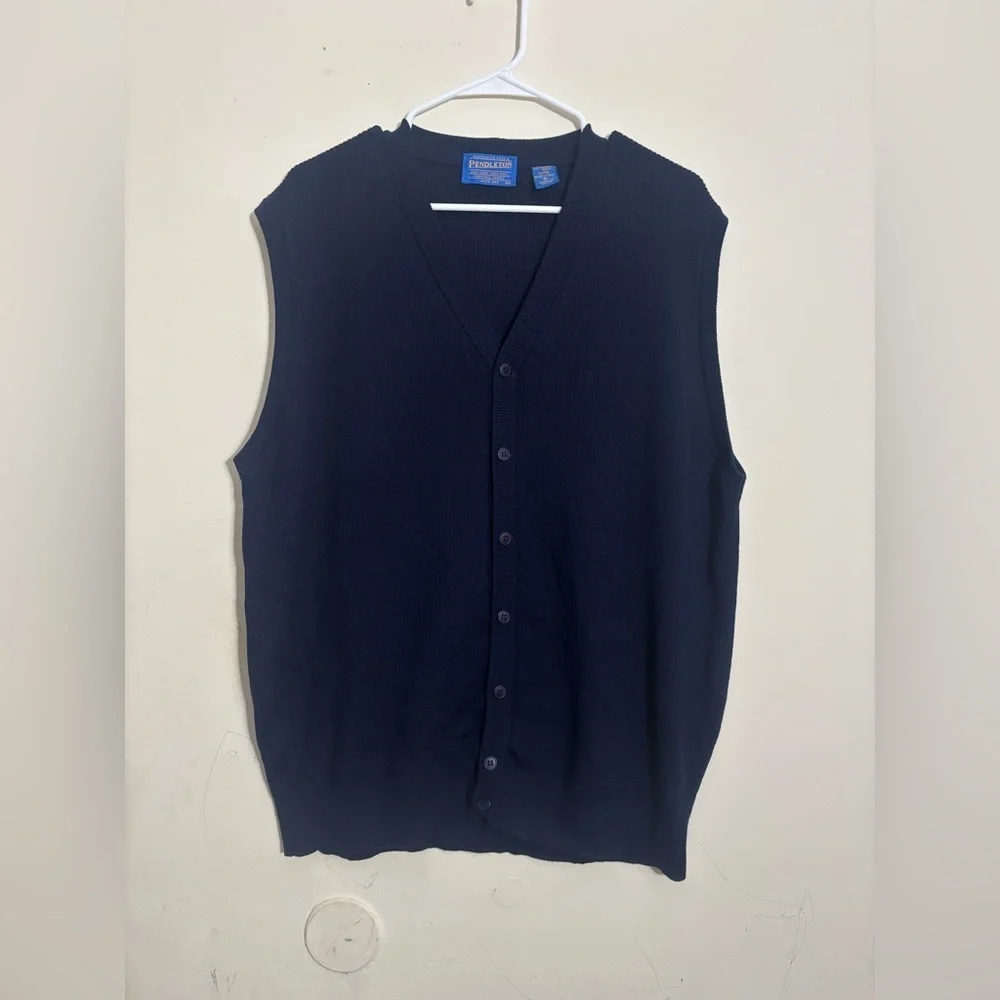 Vintage Pendleton Vest Mens Size XL Navy Blue 100% Merino Wool